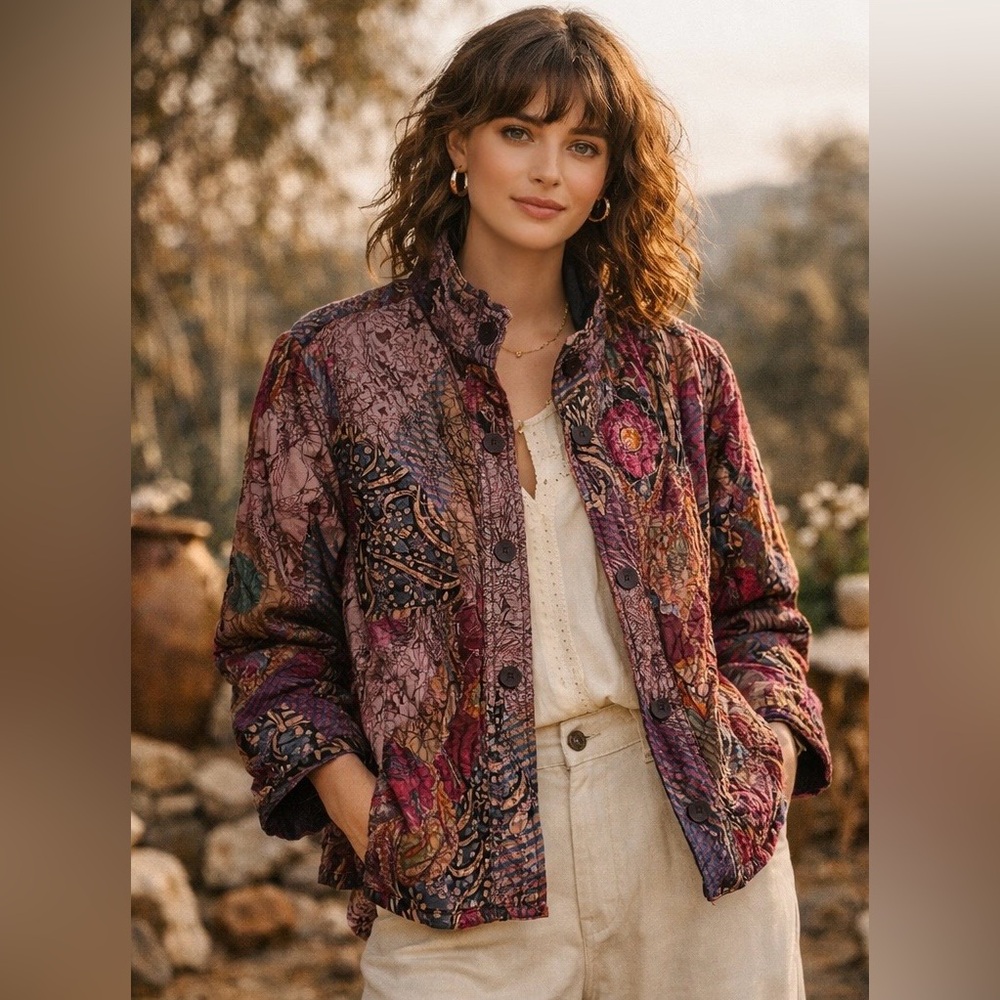 Vintage Norm Thompson 3X Lagen-look Patchwork Reversible Embroidered Jacket.